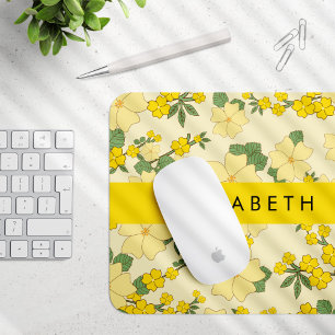 Yellow Flowers, Pattern Of Flowers, Your Name Mouse Pad