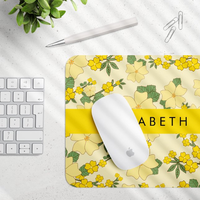 Yellow Flowers, Pattern Of Flowers, Your Name Mouse Pad (Creator Uploaded)