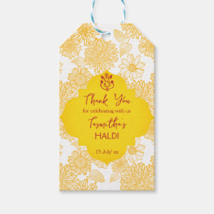 Yellow flowers personalized name Haldi gift tags
