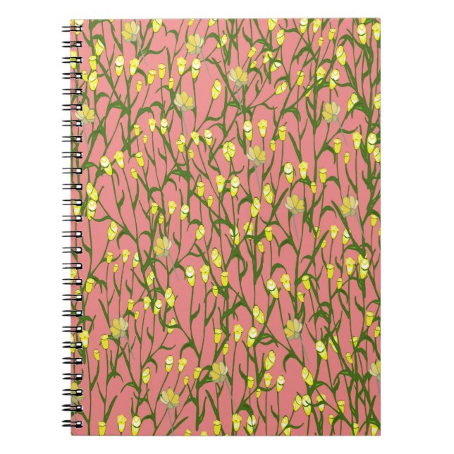 Yellow Flowers Pink Background Vintage Notebook (Front)