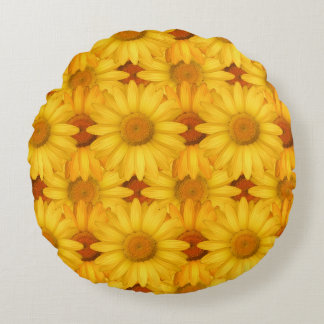 Yellow flowers round pillow