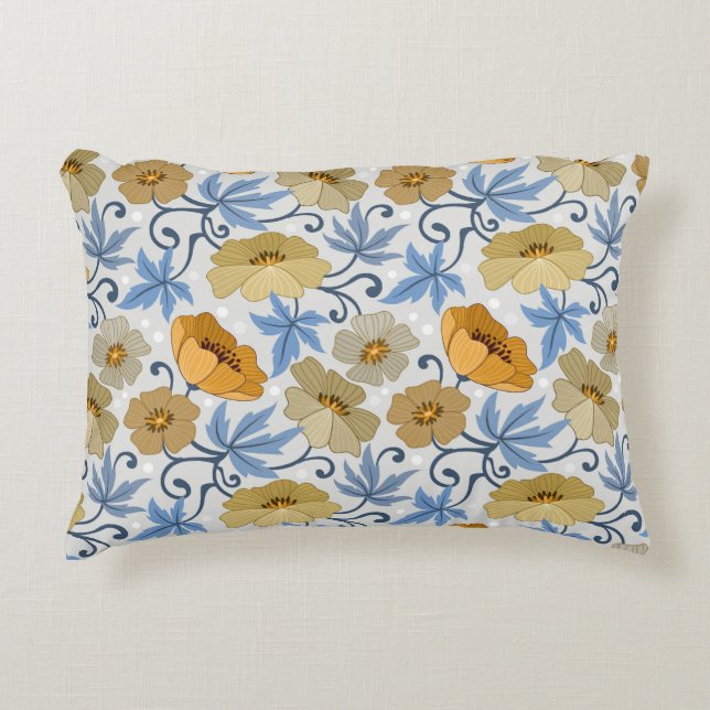 Yellow Flowers: Seamless Textile Design Accent Pillow (Front)