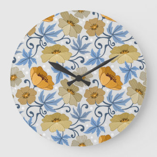 Yellow Flowers: Seamless Textile Design Large Clock