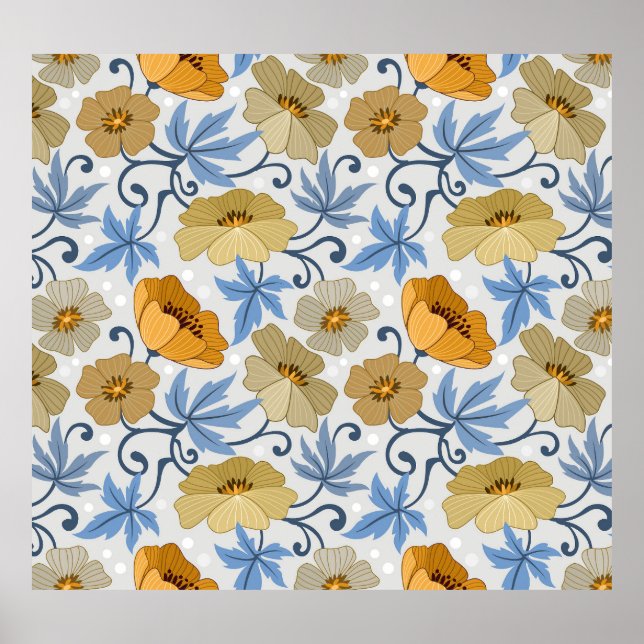 Yellow Flowers: Seamless Textile Design Poster (Front)