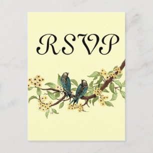 Yellow Flowers Teal Vintage Birds Response Card