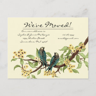 Yellow Flowers Teal Vintage Birds We Have Moved! Announcement Postcard