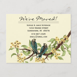 Yellow Flowers Teal Vintage Birds We Have Moved! Announcement Postcard