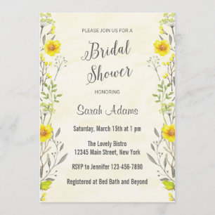 Yellow Flowers Watercolor Bridal Shower Invitation