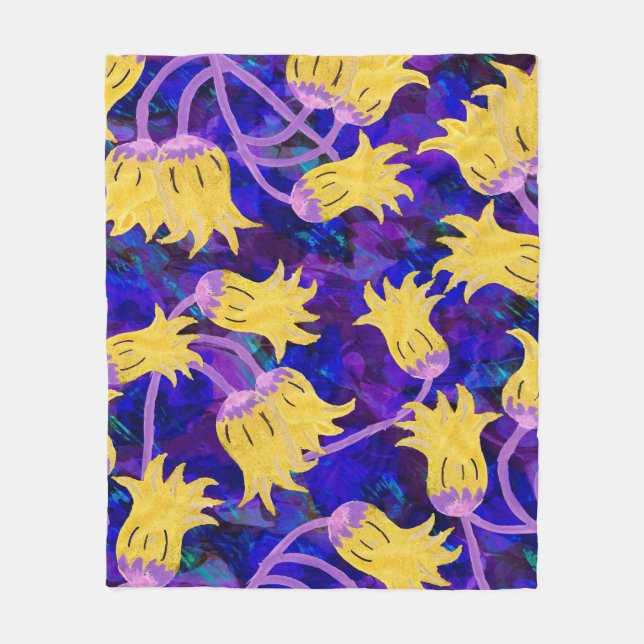 Yellow flowers watercolor seamless pattern fleece blanket (Front)