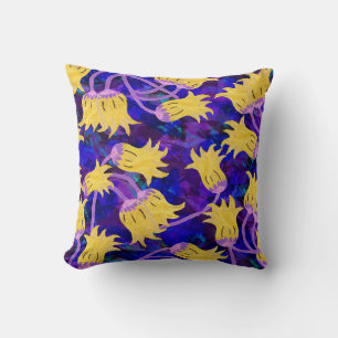 Yellow flowers watercolor seamless pattern throw pillow