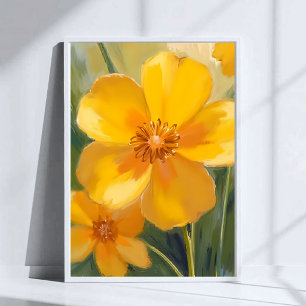 Yellow Flowers Watercolor Spring Blooms Painted Poster