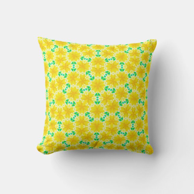  Yellow Flowers with Green Geometric Shapes Throw Pillow (Front)