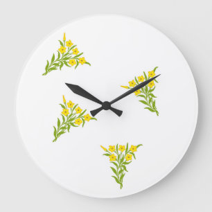 Yellow flowers with green leaves on white large clock
