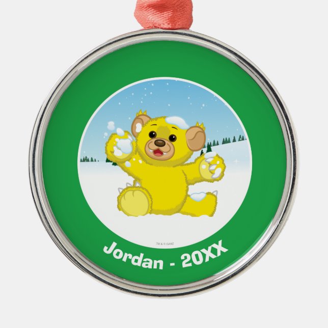 Yellow Fluffy Cub Metal Ornament (Front)