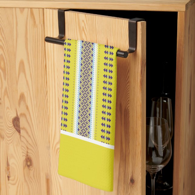 Yellow Folk Art  Kitchen Towel (Thirds Fold)