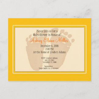 Yellow Footprint Baby Shower Invitation Postcard