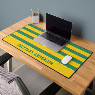 Yellow & Forest Green Stripes Pattern Personalized Desk Mat