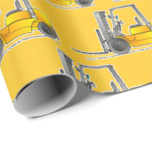 Yellow Forklift Wrapping Paper, Forklift Gift Paper