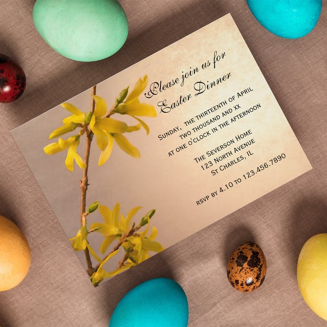 Yellow Forsythia Flowers Easter Dinner Invitation (Creator Uploaded)