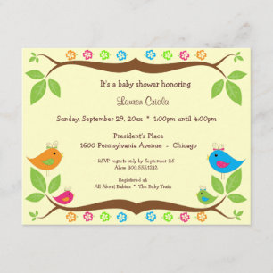 Yellow Four Birds Floral Baby Shower Invitation