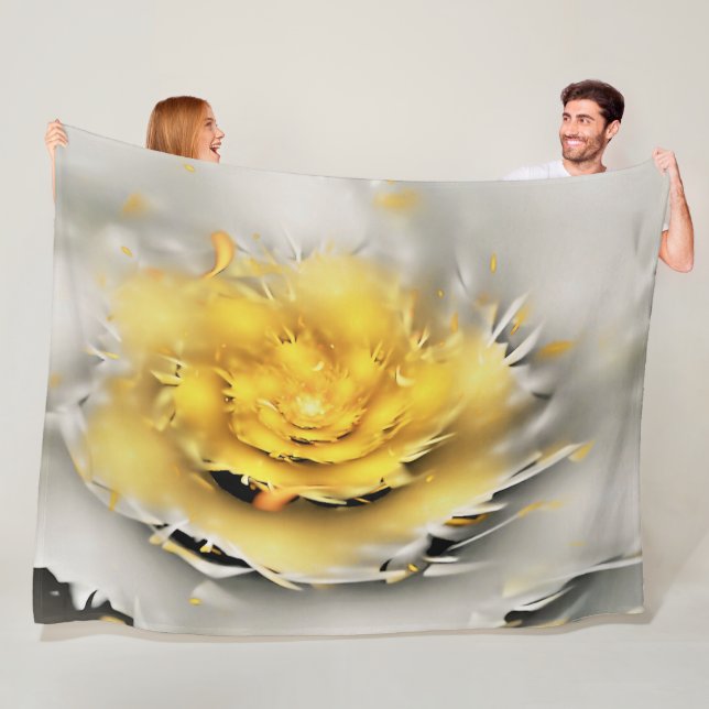 Yellow Fractal Abstract Flower Fleece Blanket (In Situ)