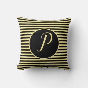 Yellow Frame Monogram Letter Stripes Cushion