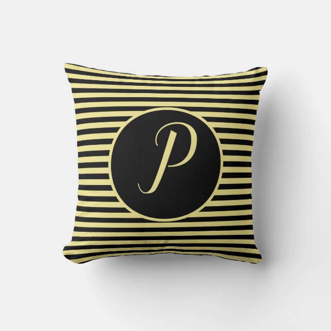 Yellow Frame Monogram Letter Stripes Cushion (Front)