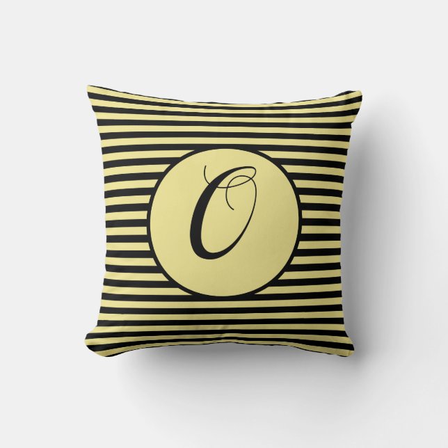 Yellow Frame Monogram Letter Stripes Cushion (Front)