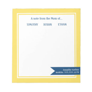 Yellow Framed "From the Mom of", Personalized Notepad