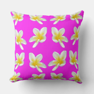 Yellow Frangipani Flowers On Pink Backgrrond, Throw Pillow