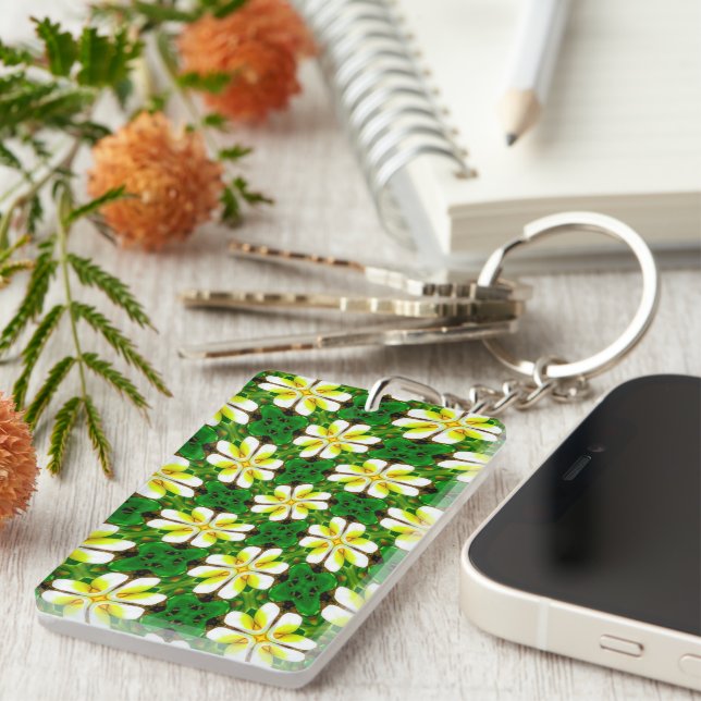 Yellow Frangipani Pattern Keychain (Front Right)