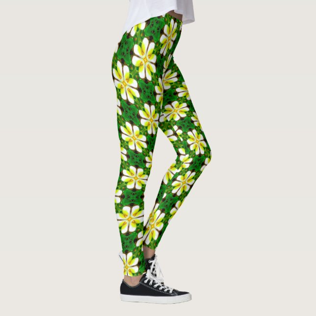 Yellow Frangipani Pattern Leggings (Right)
