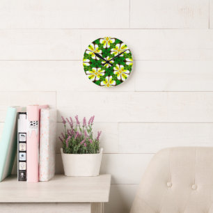 Yellow Frangipani Pattern Round Clock