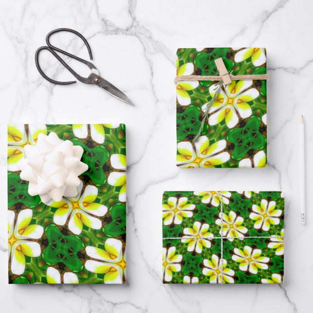Yellow Frangipani Pattern Wrapping Paper Sheet (Front)