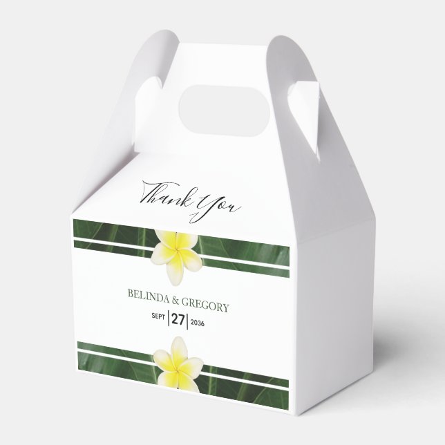 Yellow Frangipani Plumeria Wedding Favor Box (Front Side)