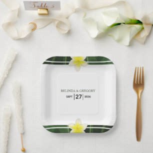 Yellow Frangipani Plumeria Wedding Paper Plate