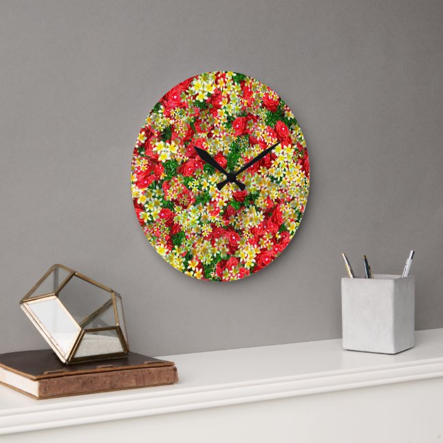 Yellow Frangipanis And Red Roses, Wall Clock (Office)