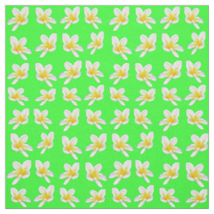 Yellow Frangipanis On Green  Cotton Material Fabric