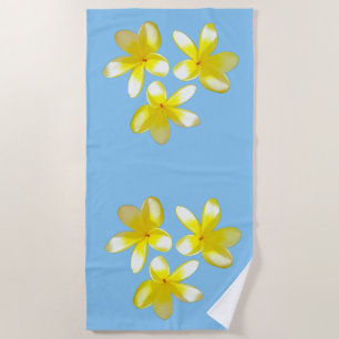 Yellow Frangipanis On Misty Blue, Beach Towel
