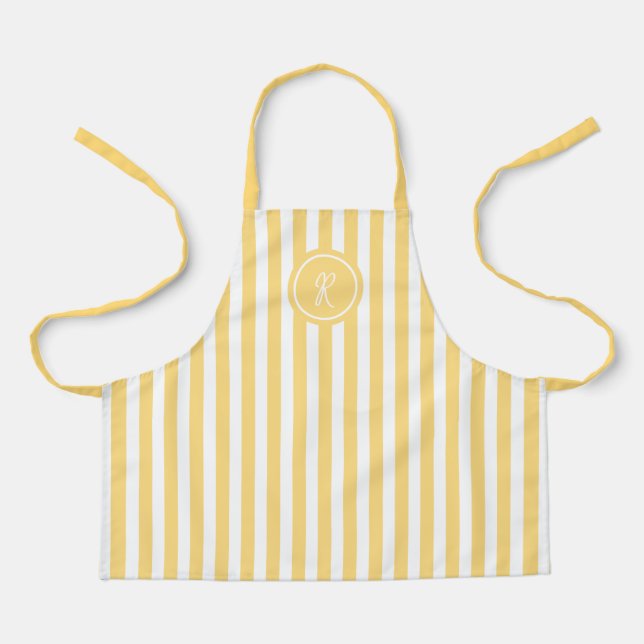 Yellow French Beach Stripe Personalized Monogram  Apron (Front)