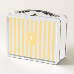 Yellow French Beach Stripe Personalized Monogram Metal Lunch Box