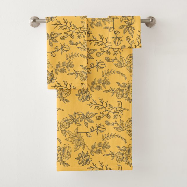 Yellow French country floral pattern  Bath Towel Set (Insitu)