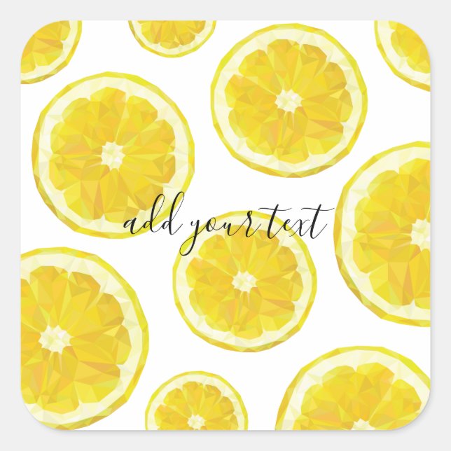 Yellow fresh lemon customizable text square sticker (Front)