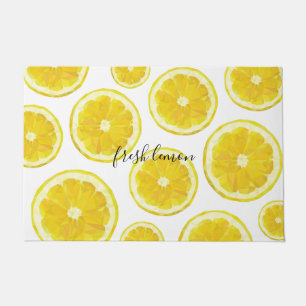 Yellow fresh lemon slice custom text doormat