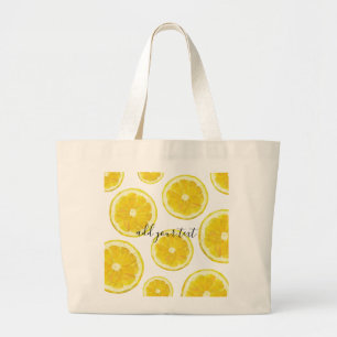 Yellow fresh lemon slice custom text large tote bag