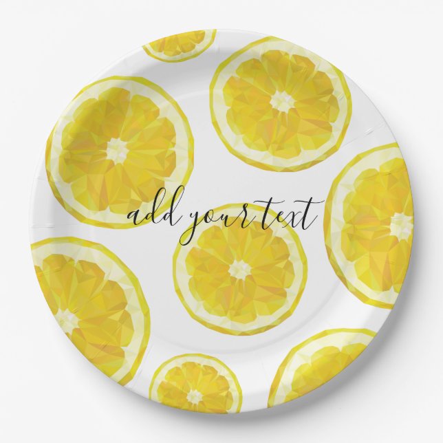 Yellow fresh lemon slice custom text paper plate (Front)