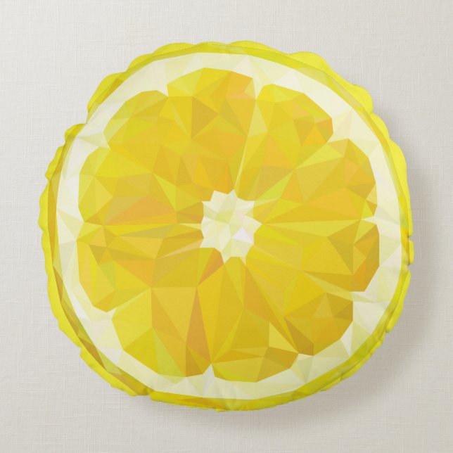 Yellow fresh sour lemon slice modern round pillow (Front)