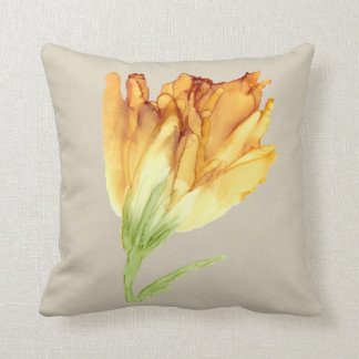 Yellow fringed tulip hand painted -natural throw pillow