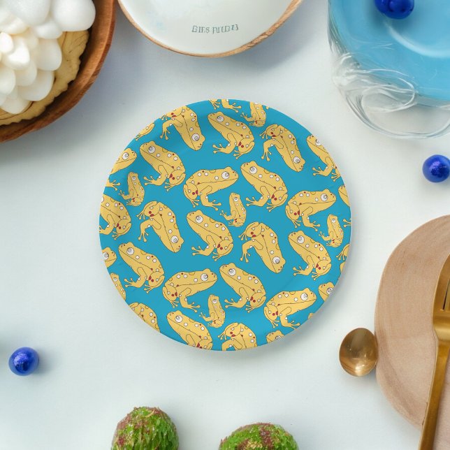 Yellow Frog Cartoon  Paper Plate (yellow frog kids theme,birthday,wedding,baby shower,special occasion event paper plate party supplie)
