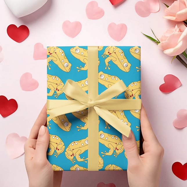 Yellow Frog Cartoon  Wrapping Paper (yellow frog birthday packing gift wrap,gift wrapping paper,return gift wrap paper,paper gift)